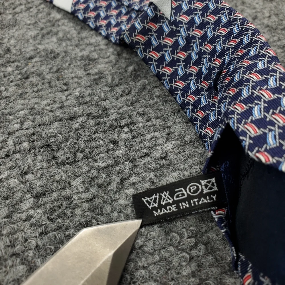 Salvatore Ferragamo Silk Tie Beach Chair Print Formal Navy Blue Made In Italy